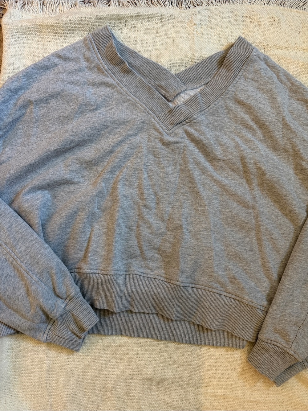 aerie Heather Gray V-Neck Cropped Sweatshirt
